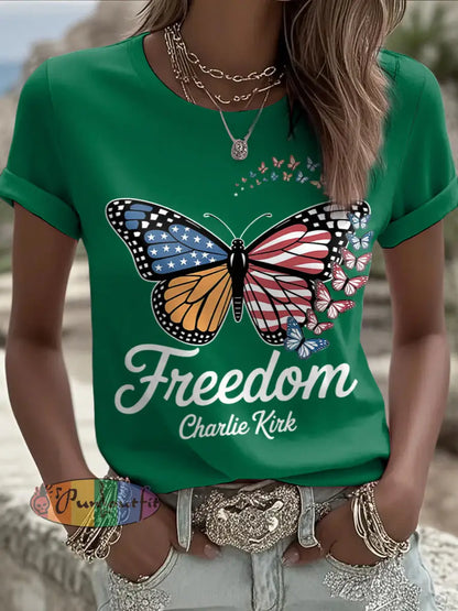 Women’s Charlie Kirk Printed Vintage Fashion Loose Short Sleeve T-Shirt Green / S
