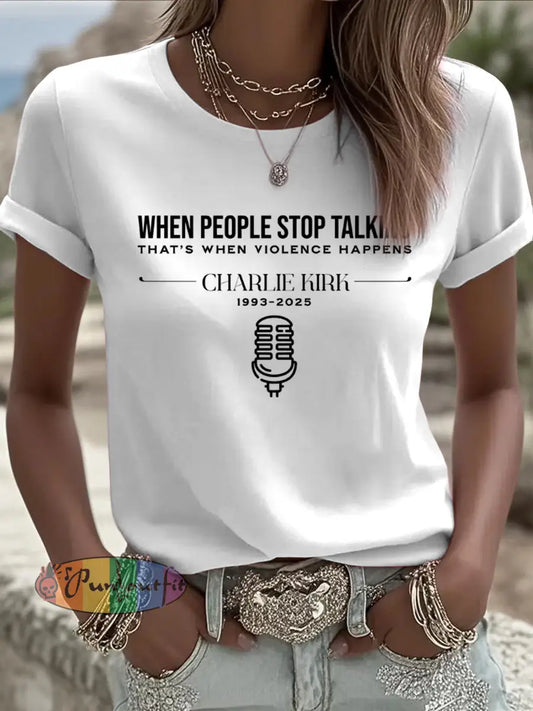 Women’s Charlie Kirk Printed Vintage Fashion Loose Short Sleeve T-Shirt White / S
