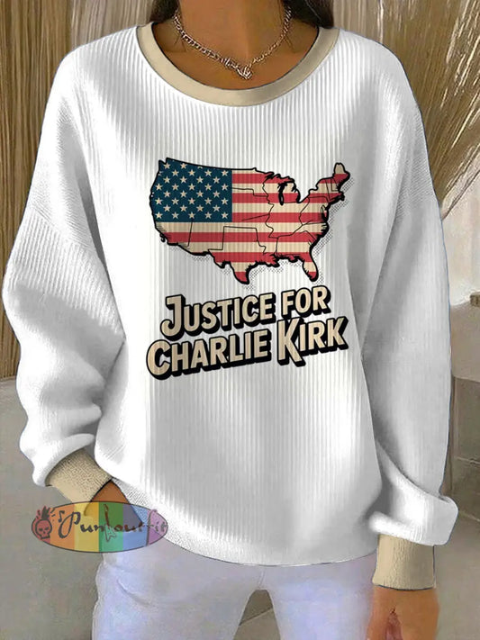 Women’s Charlie Kirk rinted Round Neck Long Sleeved Sweatshirt White / S