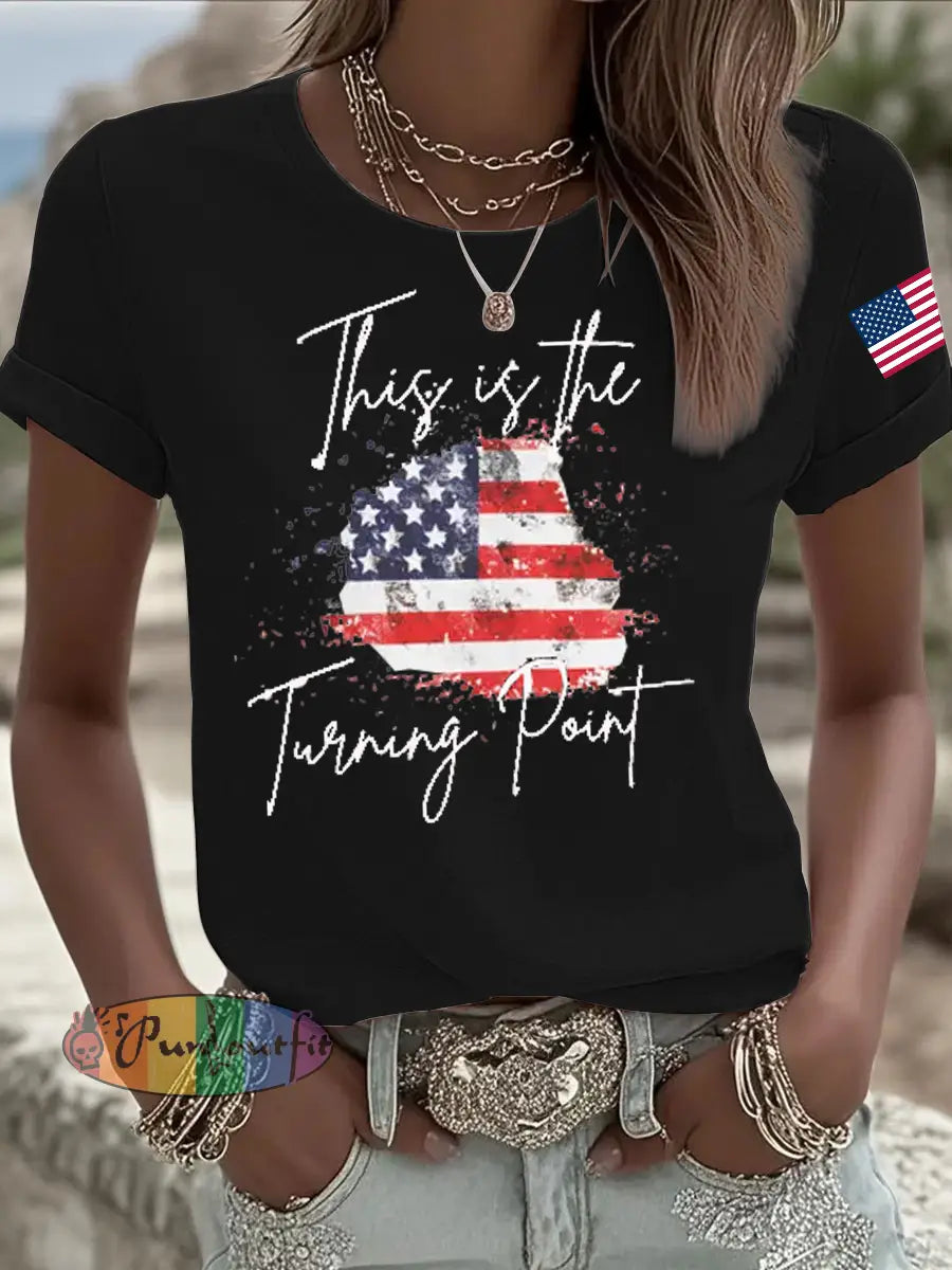 Women’s Charlie Kirk Turning Point Iron On Short Sleeve T-Shirt Black / S