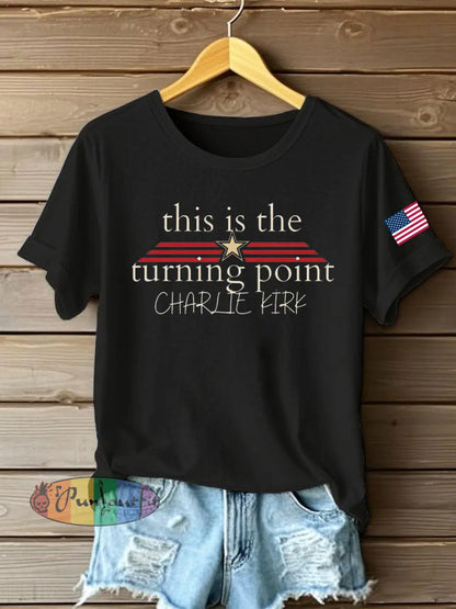 Women’s Charlie Kirk Turning Point Iron On Short Sleeve T-Shirt Black / S