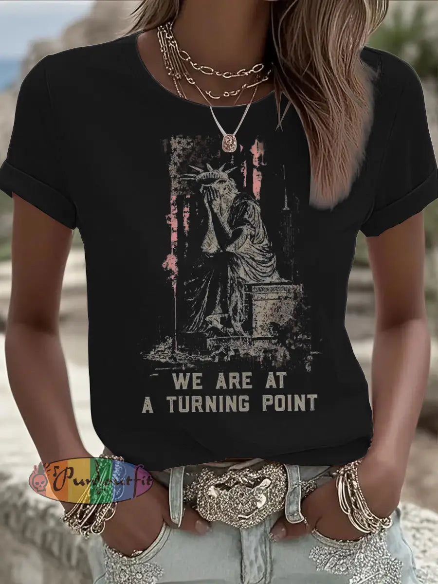 Women’s Charlie Kirk Turning Point Iron On Short Sleeve T-Shirt Black / S