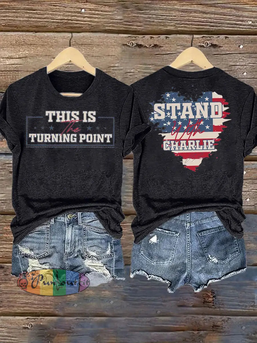 Women’s Charlie Kirk Turning Point Iron On Short Sleeve T-Shirt Black / S