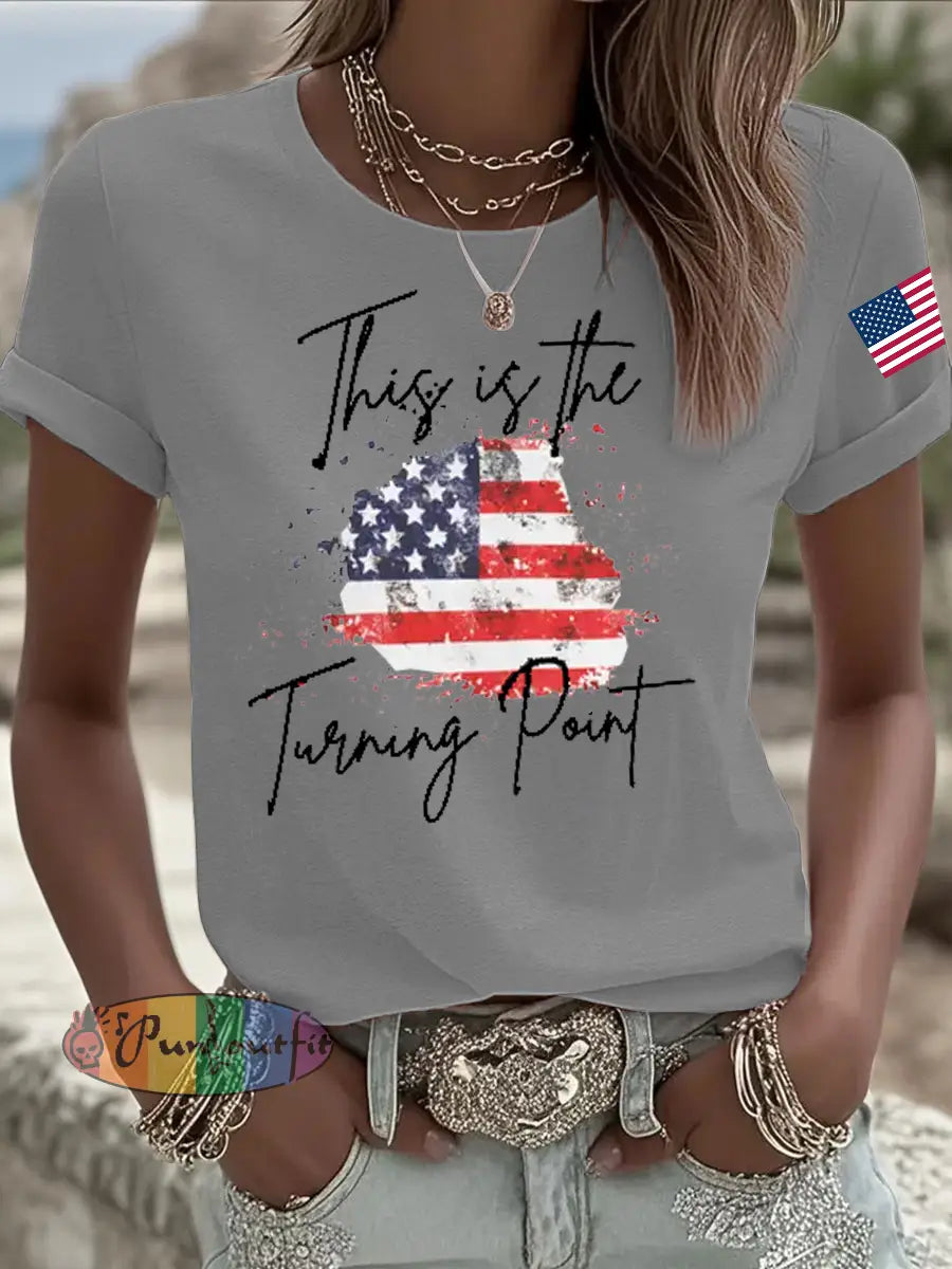Women’s Charlie Kirk Turning Point Iron On Short Sleeve T-Shirt Light Gray / S