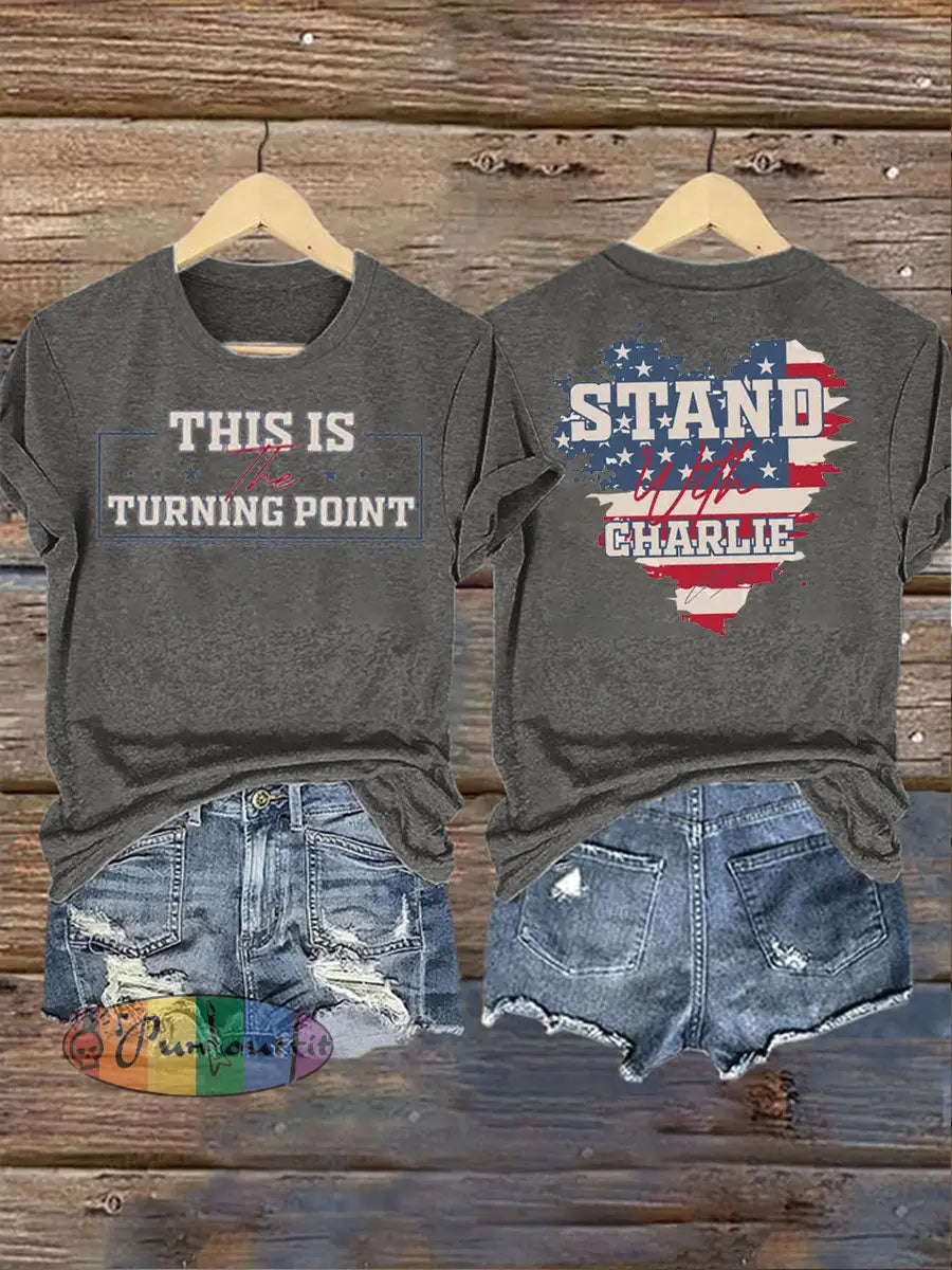 Women’s Charlie Kirk Turning Point Iron On Short Sleeve T-Shirt Light Gray / S