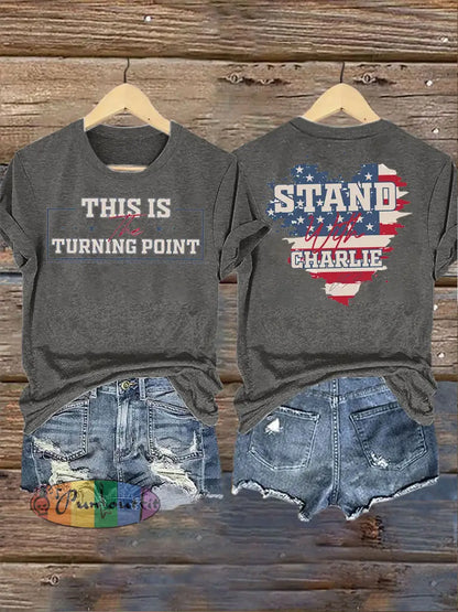 Women’s Charlie Kirk Turning Point Iron On Short Sleeve T-Shirt Light Gray / S