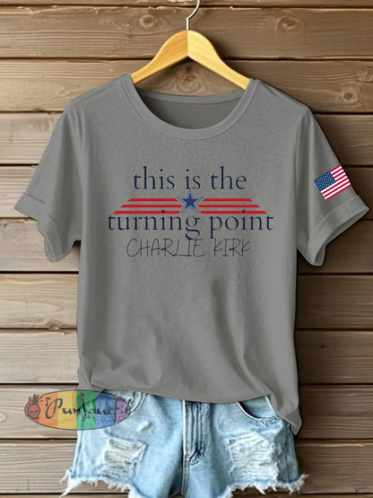 Women’s Charlie Kirk Turning Point Iron On Short Sleeve T-Shirt Light Gray / S