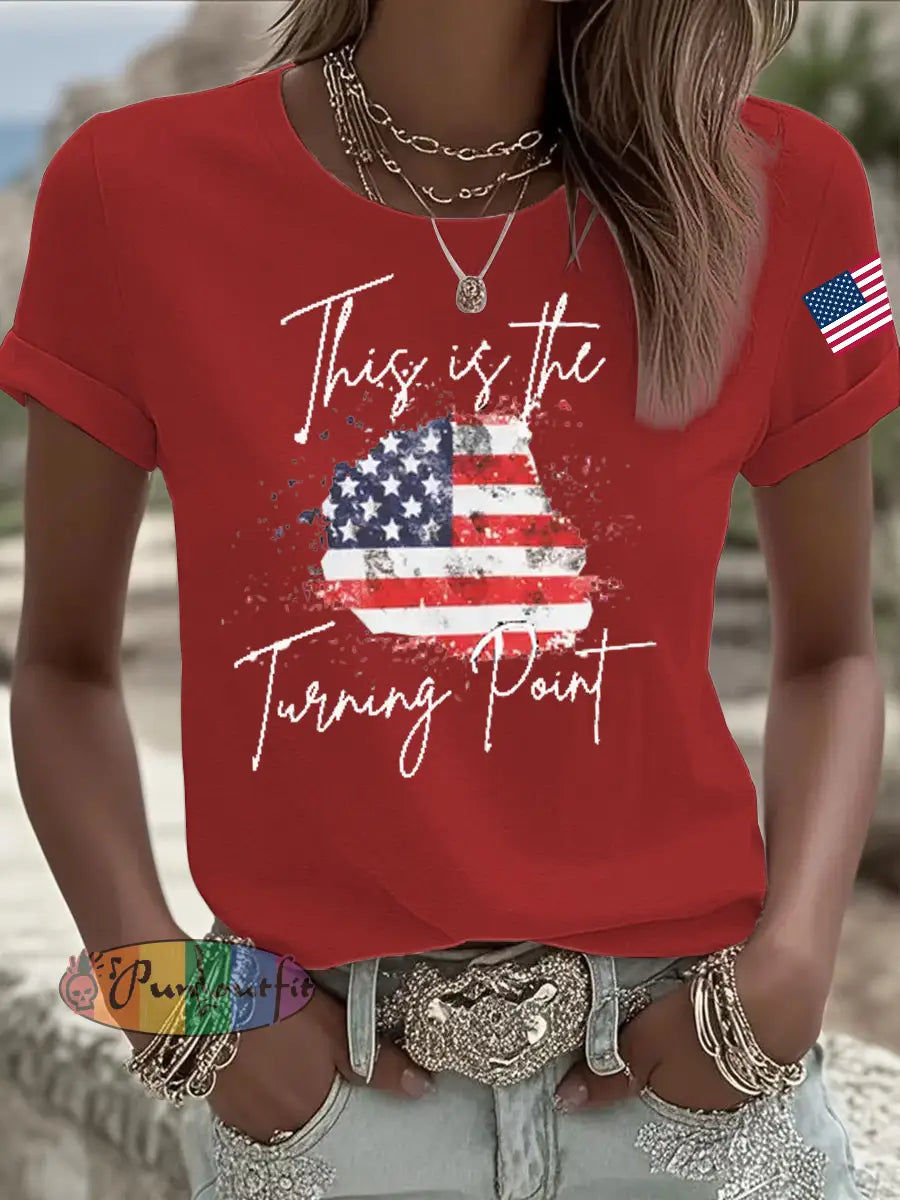 Women’s Charlie Kirk Turning Point Iron On Short Sleeve T-Shirt Red / S