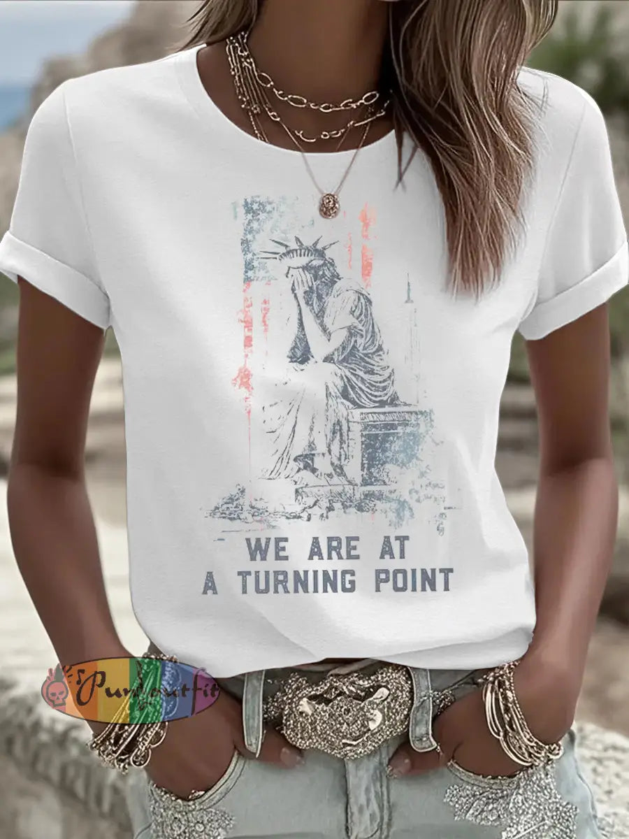 Women’s Charlie Kirk Turning Point Iron On Short Sleeve T-Shirt White / S