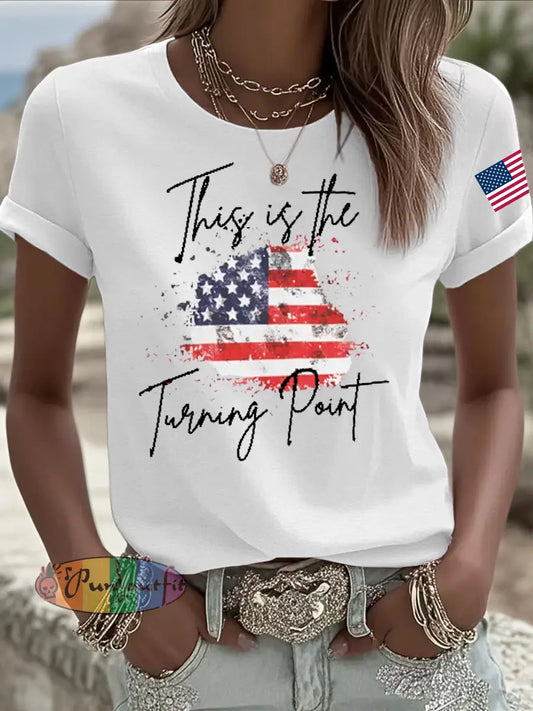Women’s Charlie Kirk Turning Point Iron On Short Sleeve T-Shirt White / S