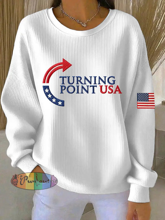 Women’s Charlie Kirk Turning Point USA Trump Commemorative Sweatshirt White / S