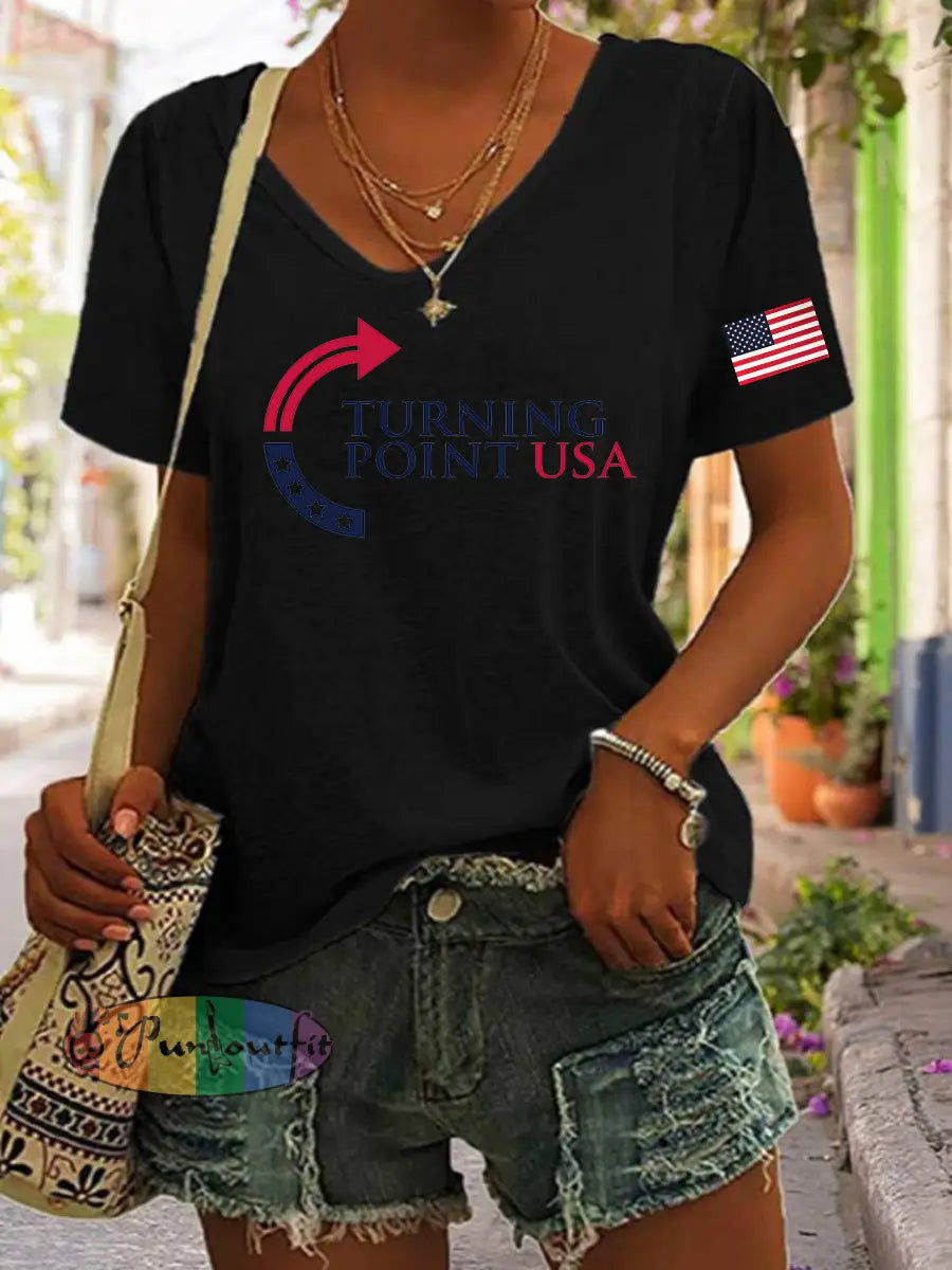 Women’s Charlie Kirk Turning Point USA Trump Commemorative T-shirt Black / S