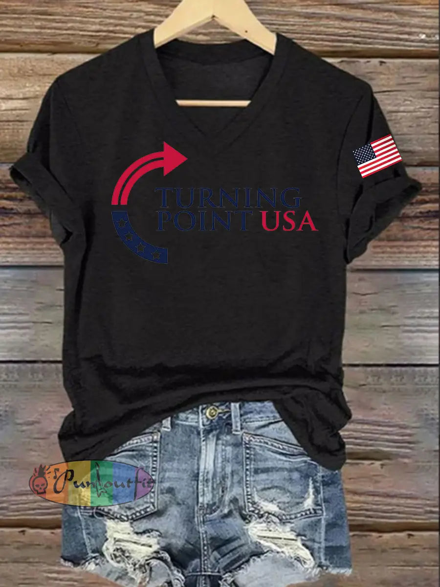 Women’s Charlie Kirk Turning Point USA Trump Commemorative T-Shirt Black / S