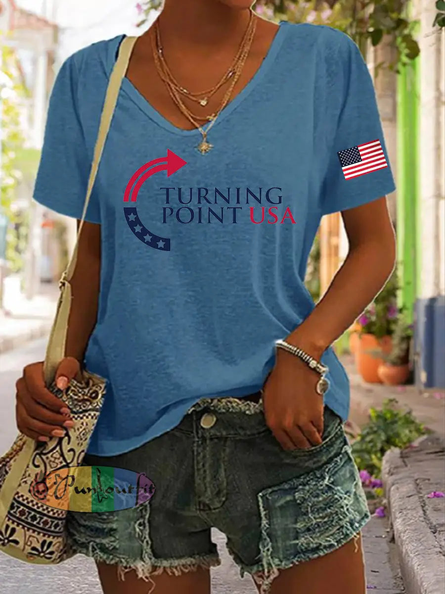 Women’s Charlie Kirk Turning Point USA Trump Commemorative T-shirt Blue / S