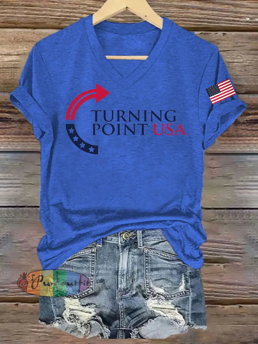 Women’s Charlie Kirk Turning Point USA Trump Commemorative T-Shirt Blue / S