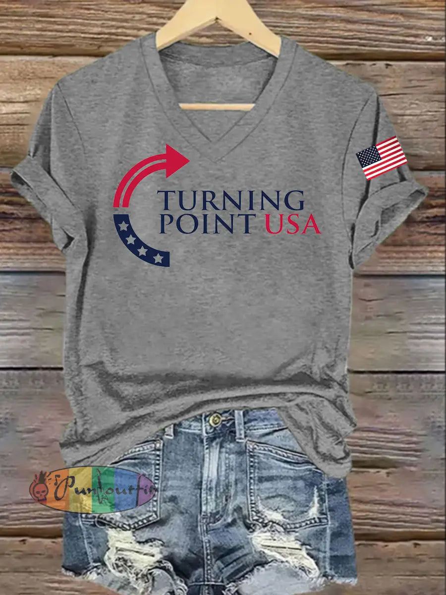 Women’s Charlie Kirk Turning Point USA Trump Commemorative T-Shirt Light Gray / S