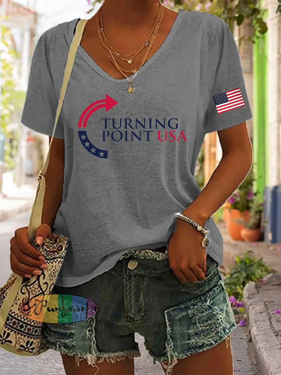 Women’s Charlie Kirk Turning Point USA Trump Commemorative T-shirt Light Gray / S