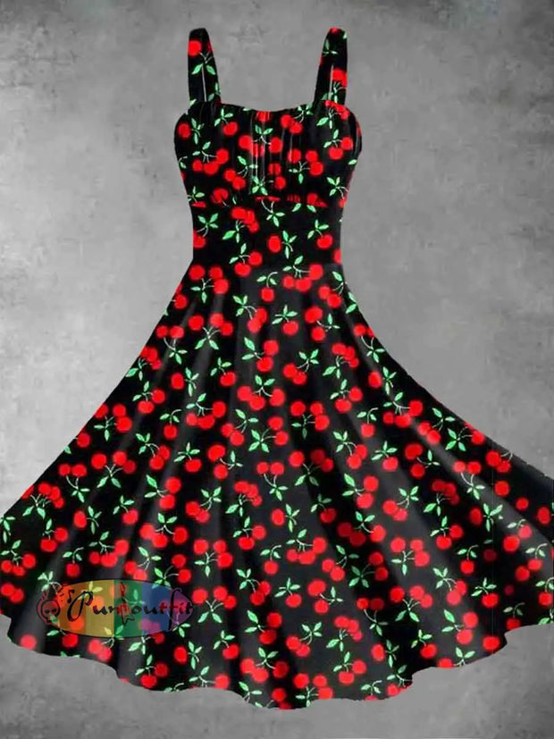 Women’s Cherry Print Suspender Dress As Picture / S