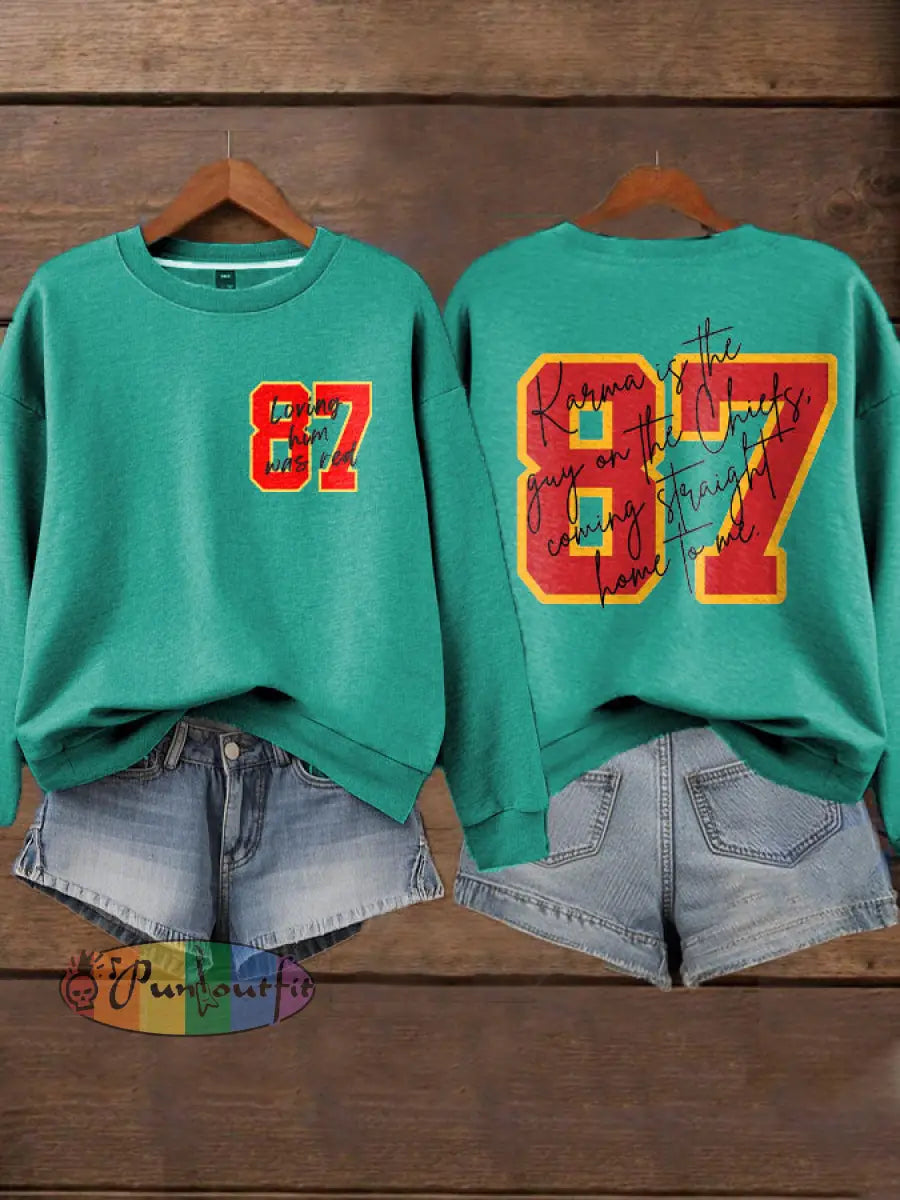 Women’s Chiefs 8789 Diva Engaged Era Printed Sweatshirt Blue Green / S