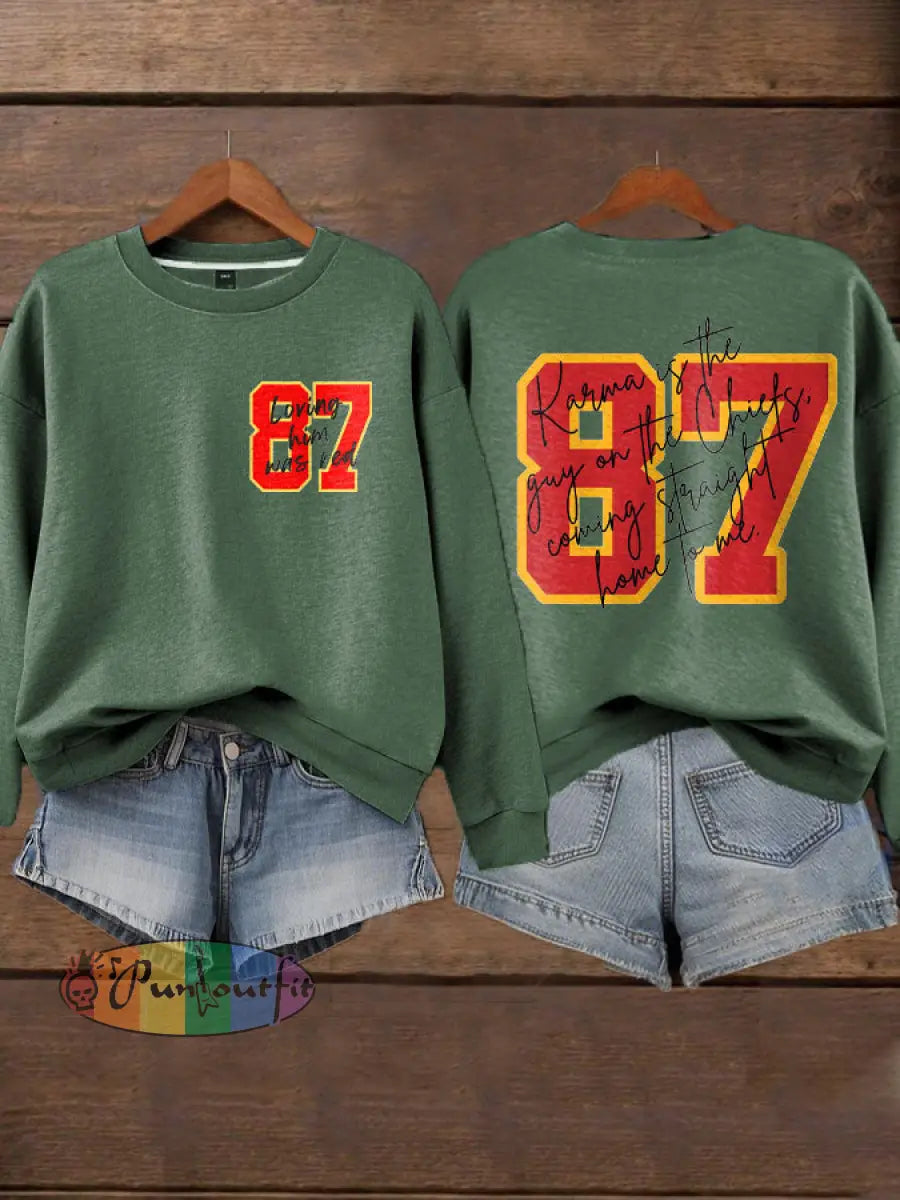 Women’s Chiefs 8789 Diva Engaged Era Printed Sweatshirt Dark Green / S
