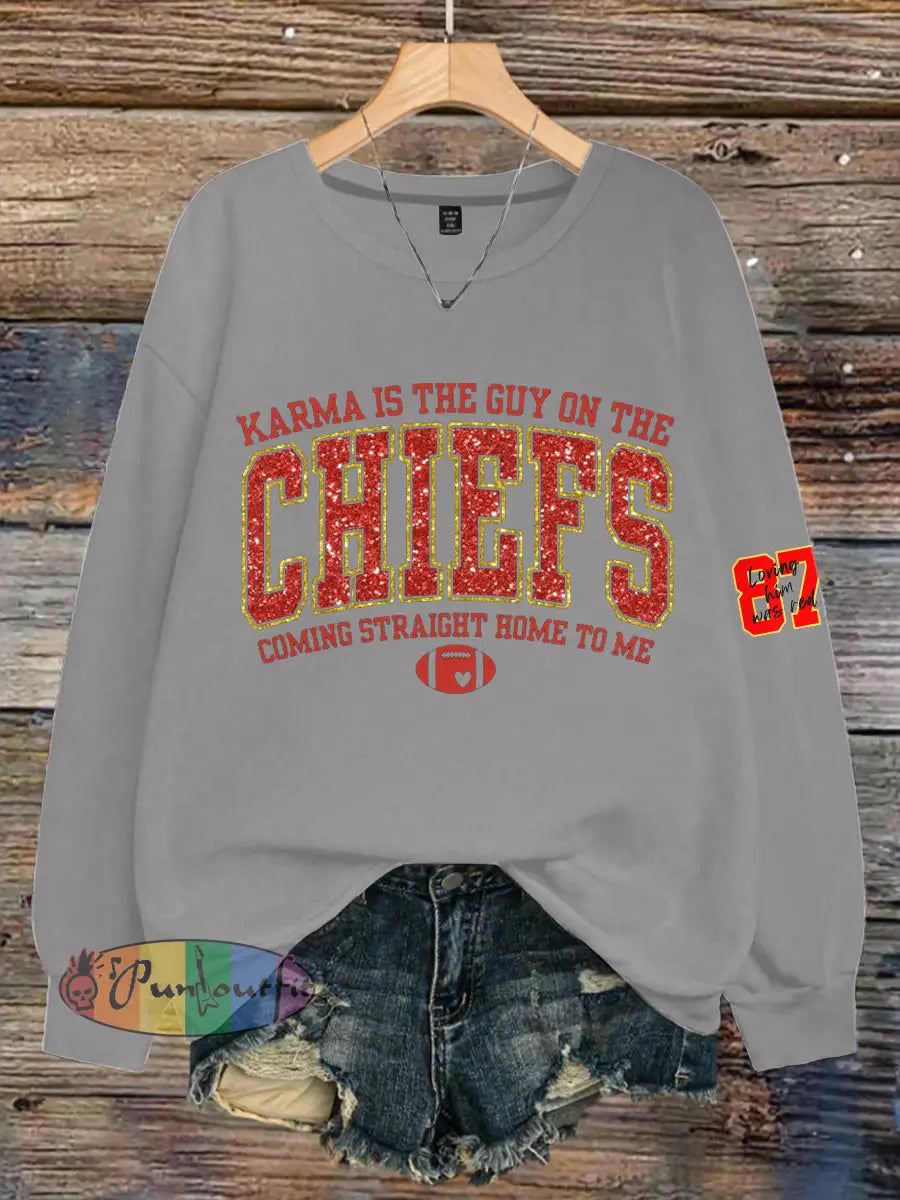 Women’s Chiefs 8789 Diva Engaged Era Printed Sweatshirt Light Gray / S