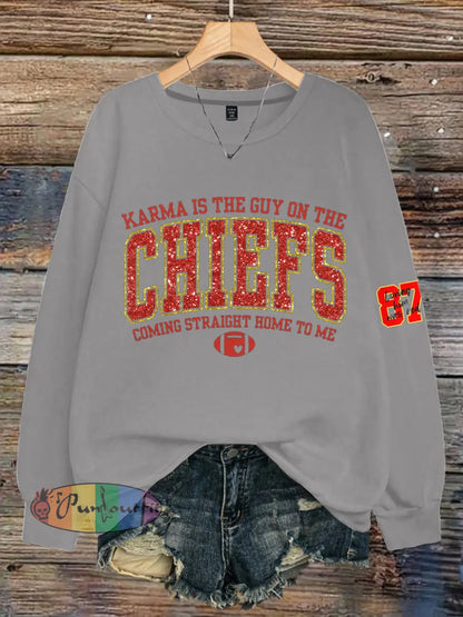Women’s Chiefs 8789 Diva Engaged Era Printed Sweatshirt Light Gray / S