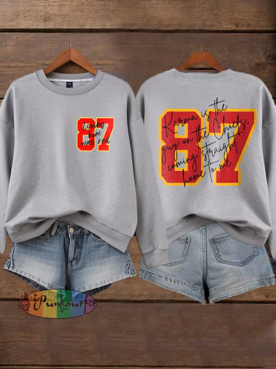 Women’s Chiefs 8789 Diva Engaged Era Printed Sweatshirt Light Gray / S