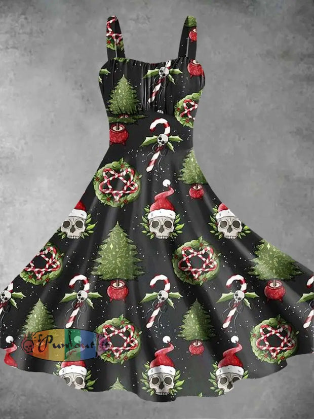 Women’s Christmas Skull Print Suspender Dress As Picture / S