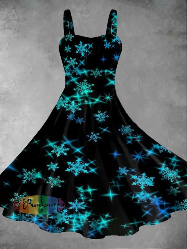 Women’s Christmas Snowflake Print Casual And Fashionable Sleeveless Dress Black / S