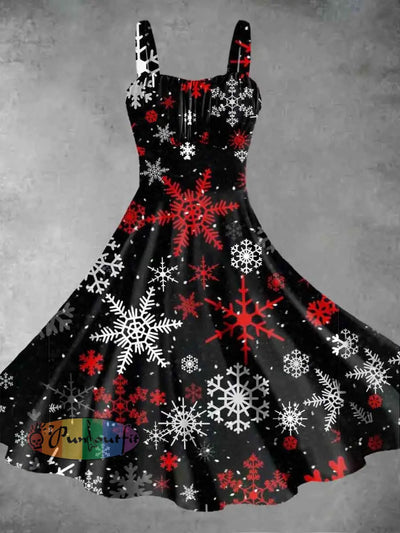 Women’s Christmas Snowflake Print Suspender Dress As Picture / S