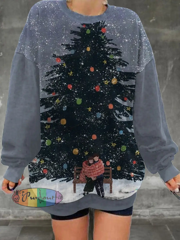 Women’s Christmas Tree Printed Casual And Fashionable Round Neck Long Sleeved Sweatshirt