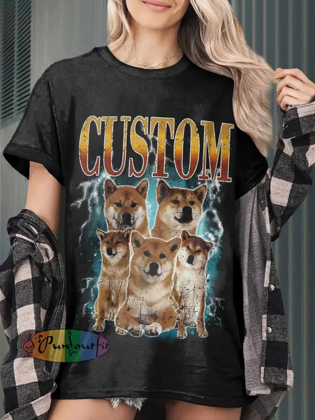 Women`s Custom Dogs Print Casual Short Sleeves T-Shirt Black / S