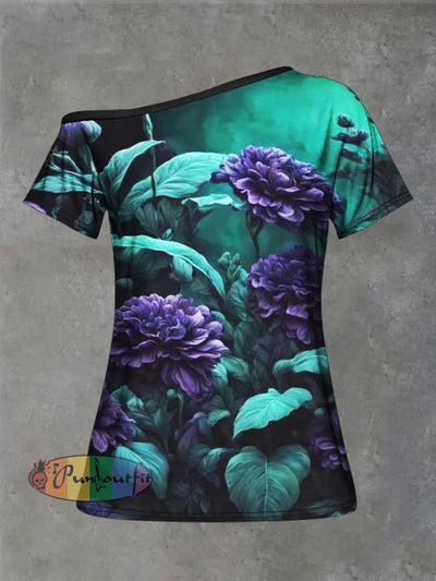 Women’s Daisy Print Strapless Short Sleeve Casual T-Shirt Colorful / S