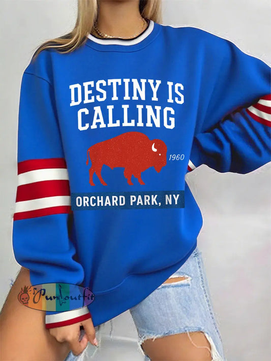 Women’s Destiny Is Calling Football Fans Lovers Gameday Casual Sweatshirt Blue / S