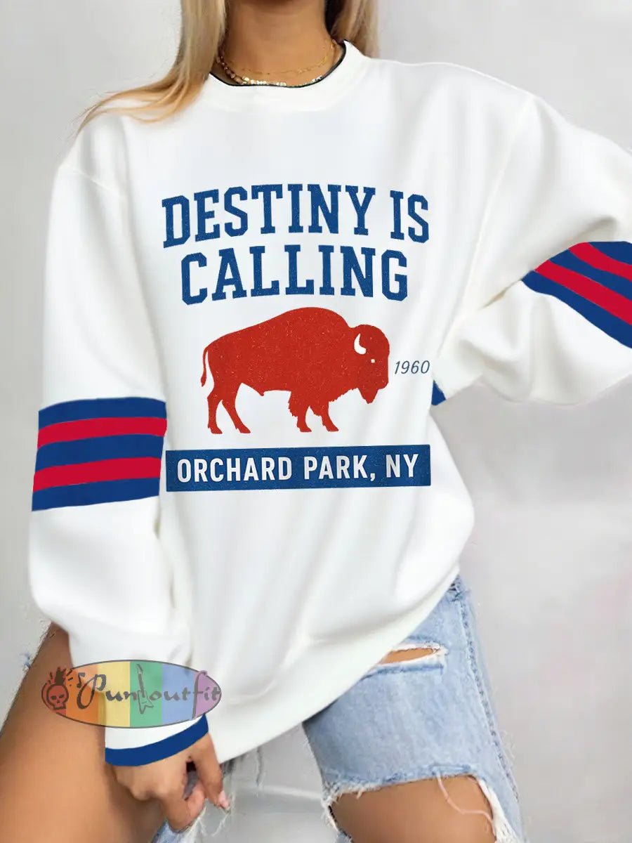 Women’s Destiny Is Calling Football Fans Lovers Gameday Casual Sweatshirt White / S