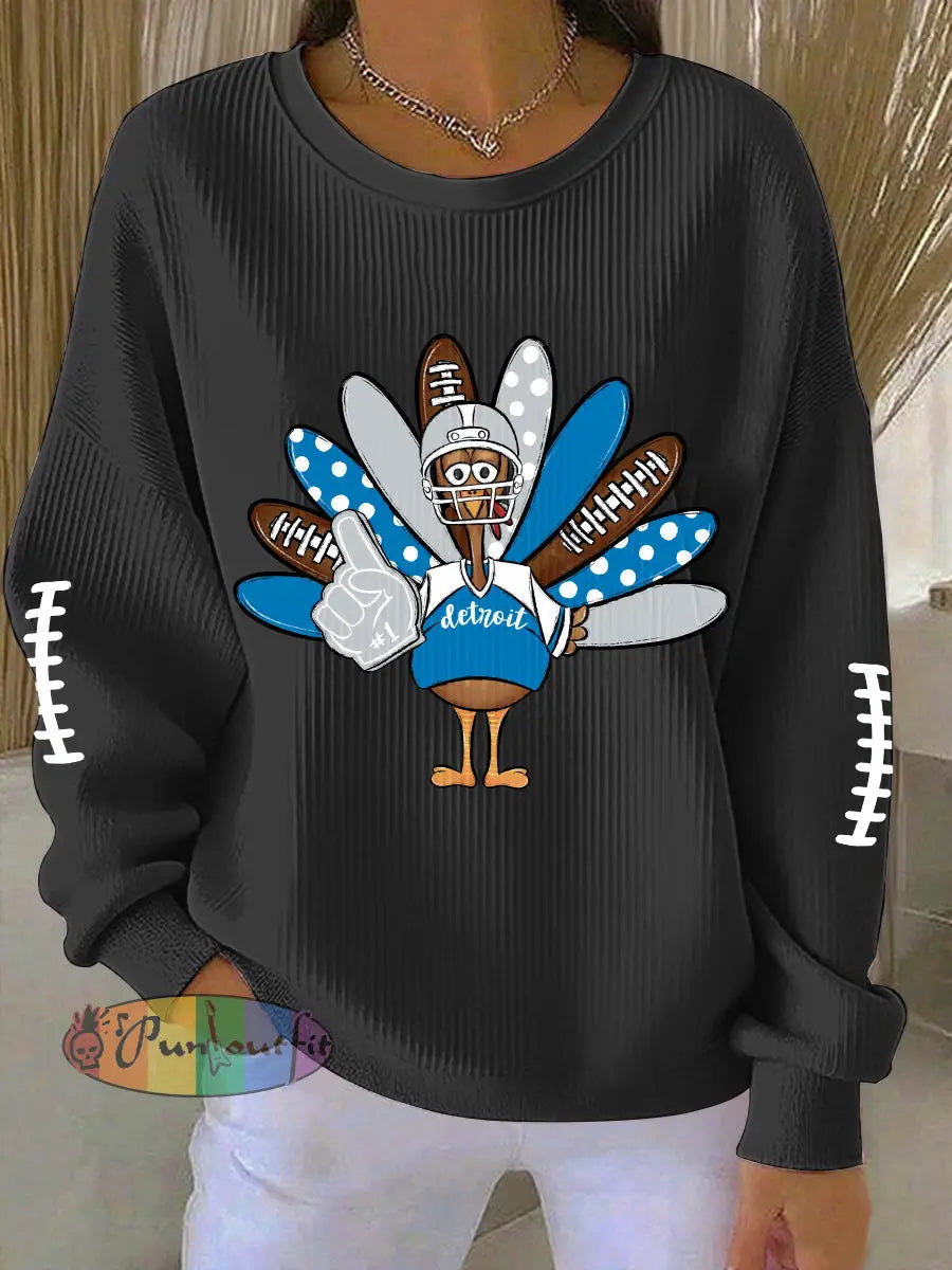Women’s Detroit Turkey Football Printed Sweatshirt Black / S