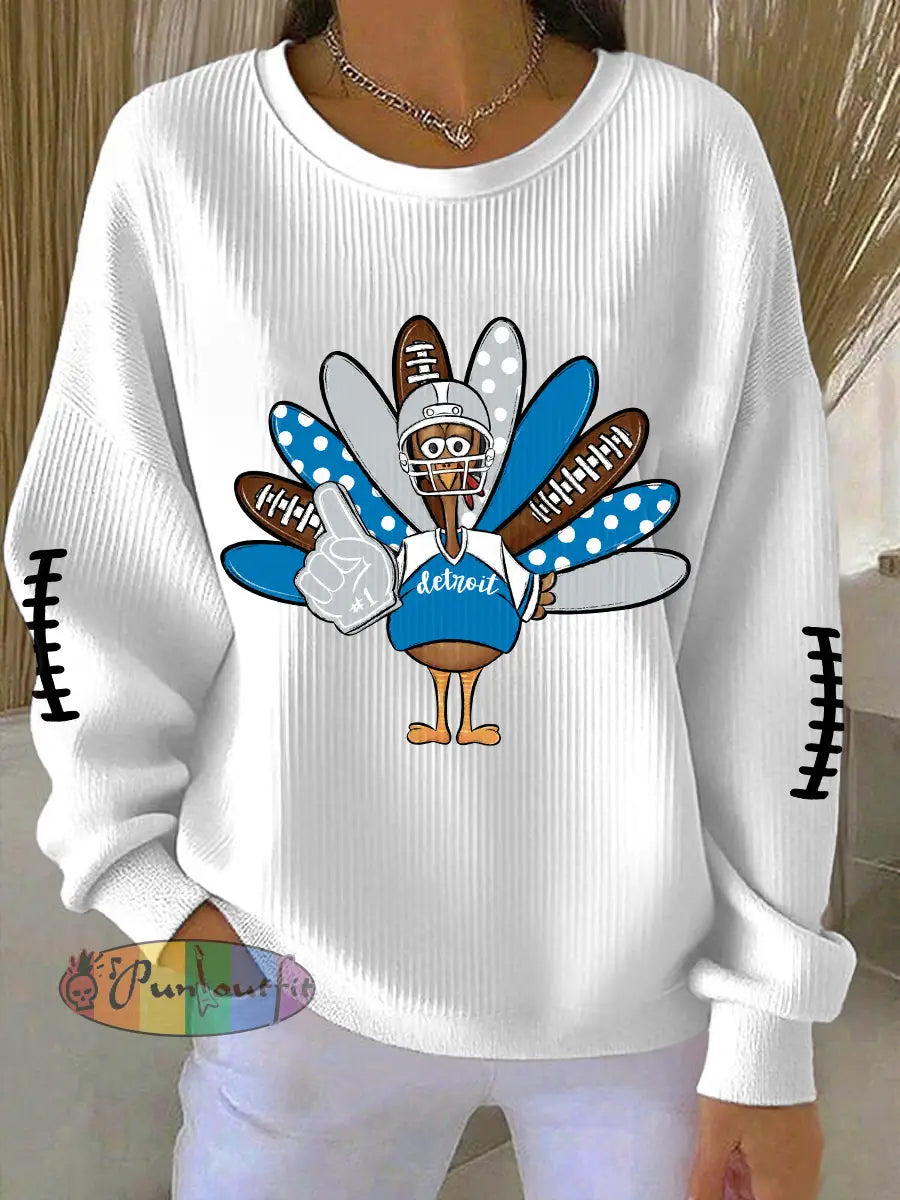 Women’s Detroit Turkey Football Printed Sweatshirt White / S