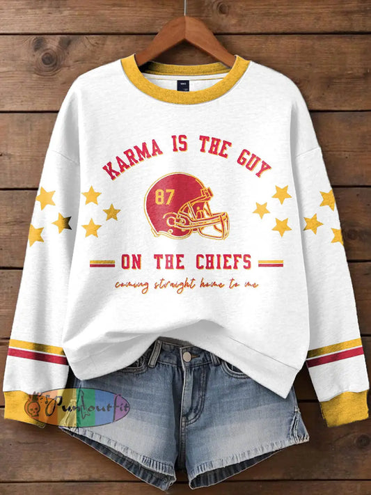 Women’s Diva Engaged Era 8987 Karma Is The Guy Printed Sweatshirt White / S