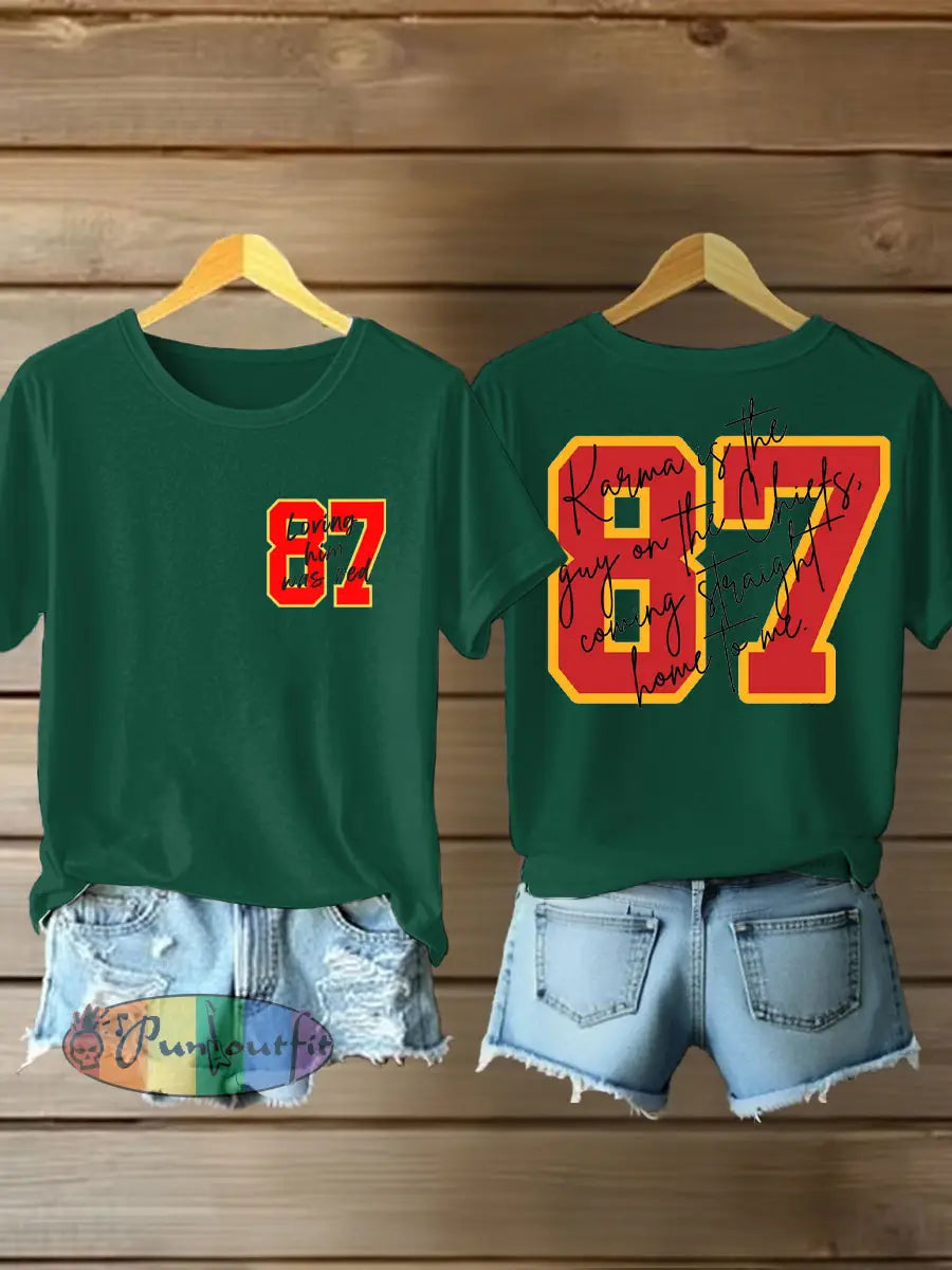 Women’s Diva Engaged Era 8987 Karma Is The Guy Printed T Shirt Dark Green / S