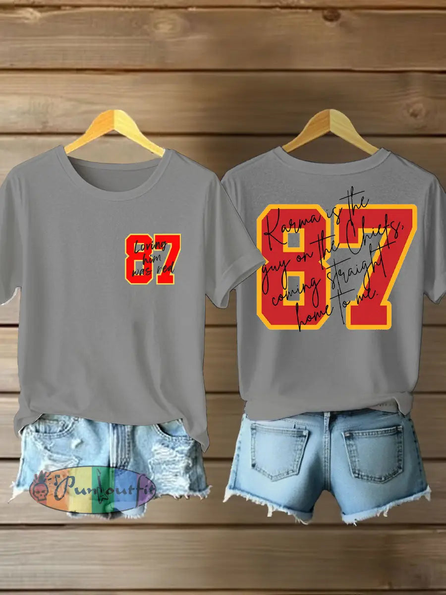Women’s Diva Engaged Era 8987 Karma Is The Guy Printed T Shirt Light Gray / S