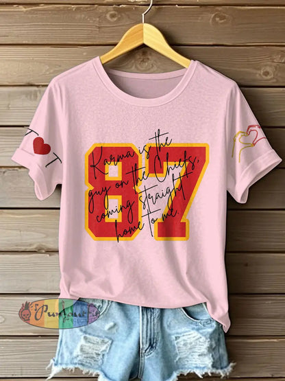 Women’s Diva Engaged Era 8987 Karma Is The Guy Printed T Shirt Light Pink / S