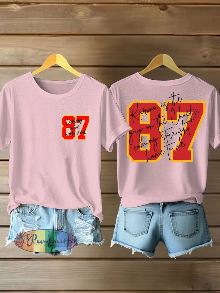Women’s Diva Engaged Era 8987 Karma Is The Guy Printed T Shirt Light Pink / S