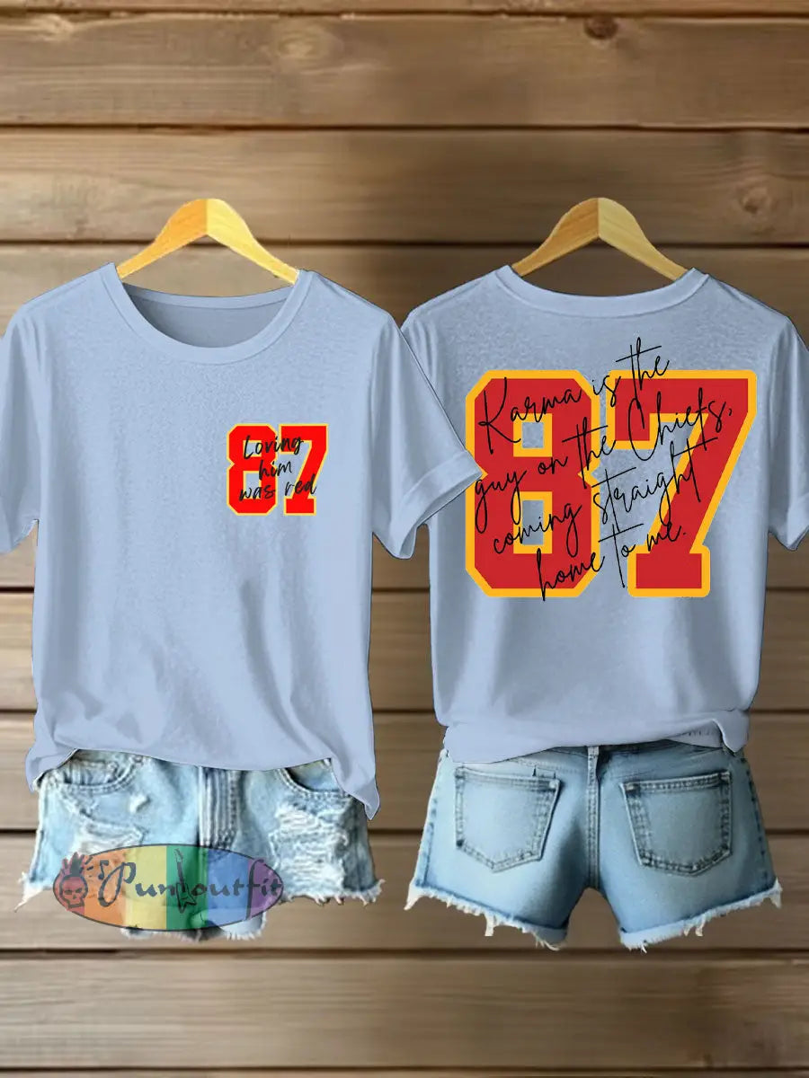 Women’s Diva Engaged Era 8987 Karma Is The Guy Printed T Shirt Sky Blue / S
