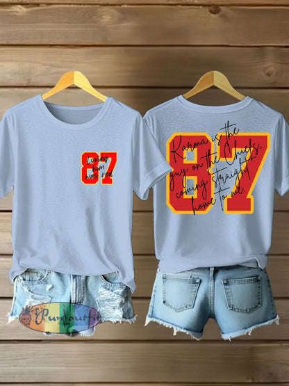 Women’s Diva Engaged Era 8987 Karma Is The Guy Printed T Shirt Sky Blue / S