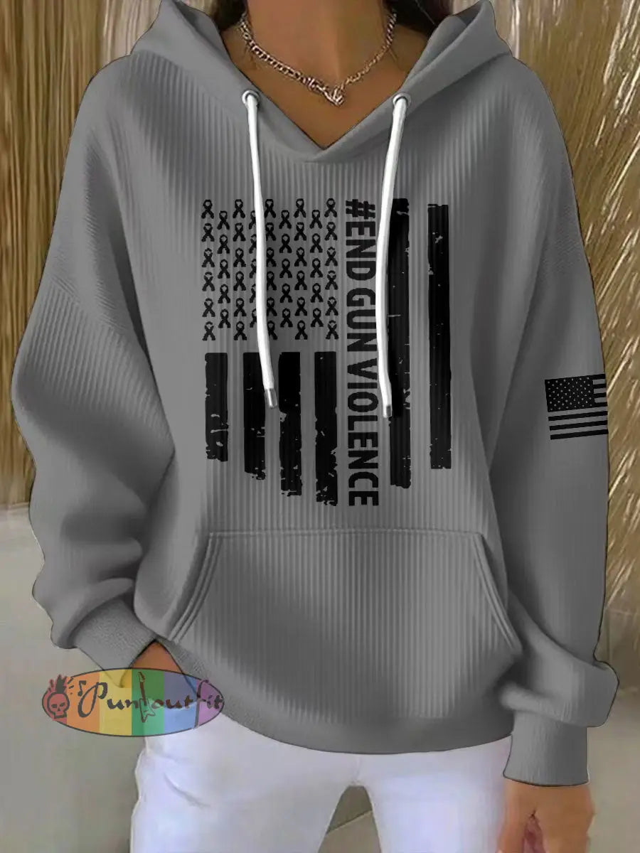 Women’s End Gun Violence Printed Hoodie Light Gray / S