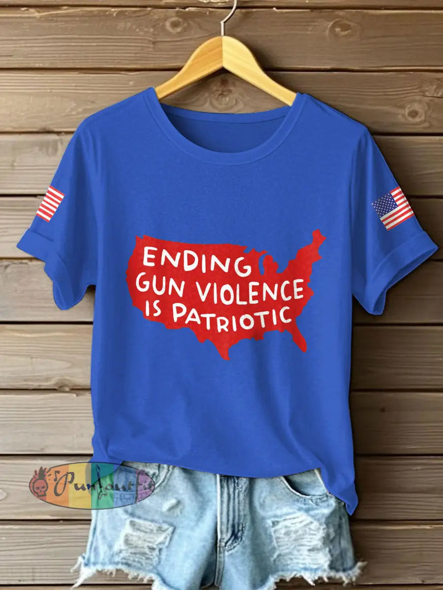 Women’s End Gun Violence Printed T-Shirt Blue / S