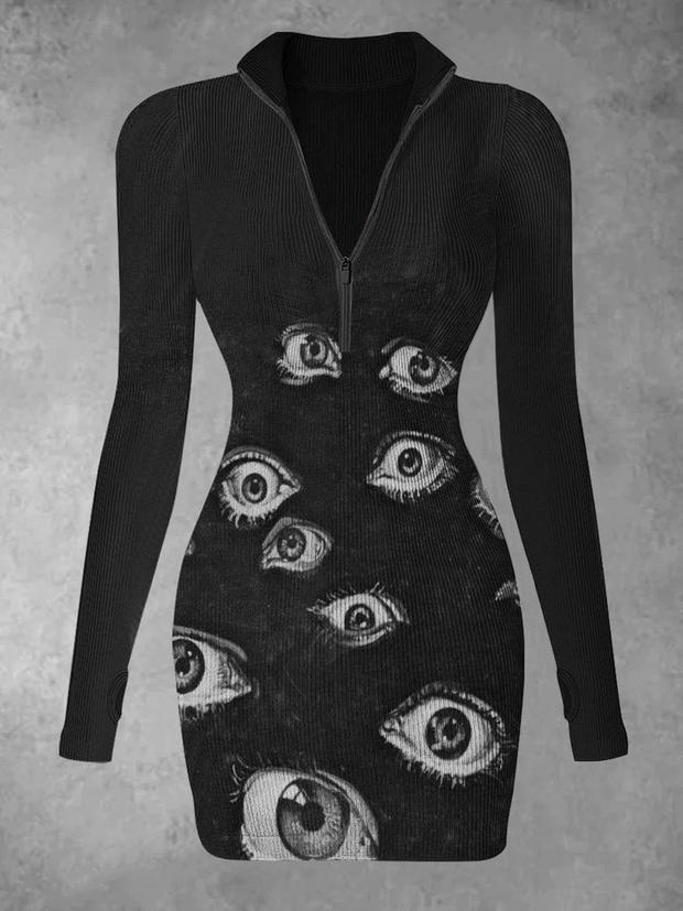 Unisex Fantasy Eyes Print Halloween Crew Neck Casual Sweatshirt