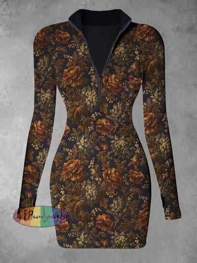 Women’s Flower Abstract Print Casual Long Sleeve Mini Dress Colorful / S