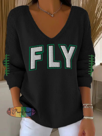 Women’s Fly Eagles! Football Fans Lovers Gameday Casual Long Sleeve Top Black / S