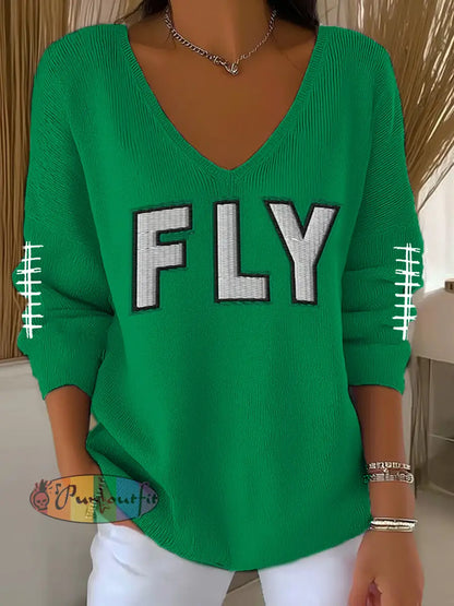 Women’s Fly Eagles! Football Fans Lovers Gameday Casual Long Sleeve Top Green / S